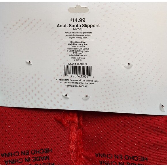 MerryBrite Adult Size M (7-8) Red Plush Santa Slippers With Jingle Bells Holiday - Picture 2 of 6